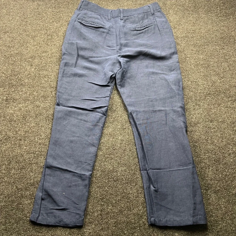 Magaschoni Man Blue Linen Blend Flat Front Trousers Pants Mens Size 32